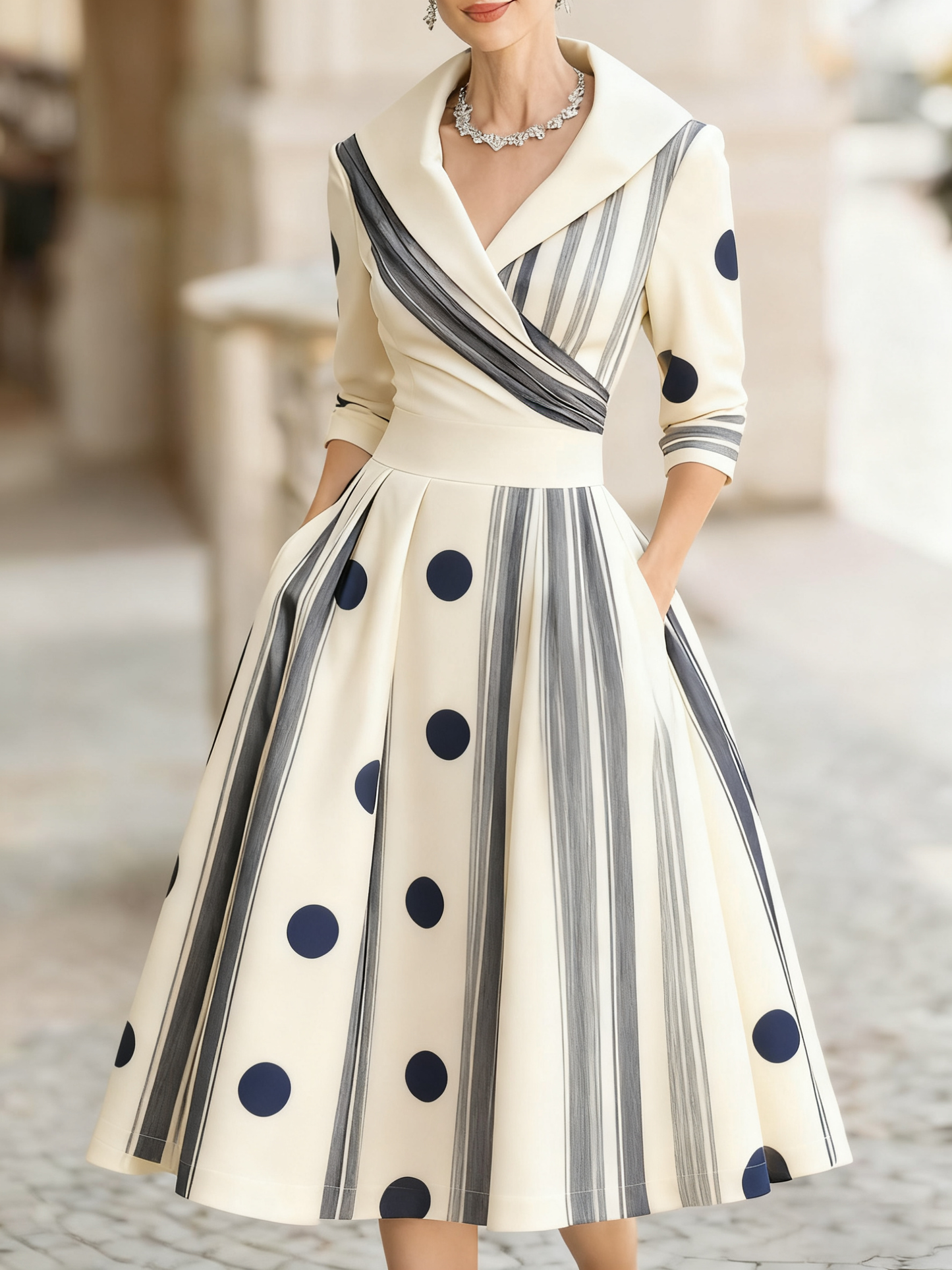 Women's retro cold jacquard print medium and long dress