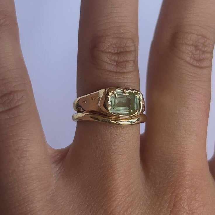 Forged Gold Olive Glass Ring Set