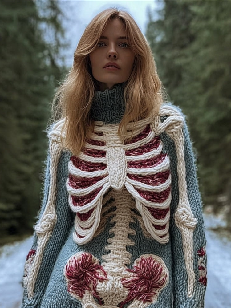 Comstylish Female Anatomy Art High Collar Mist Blue High Collar Sweater