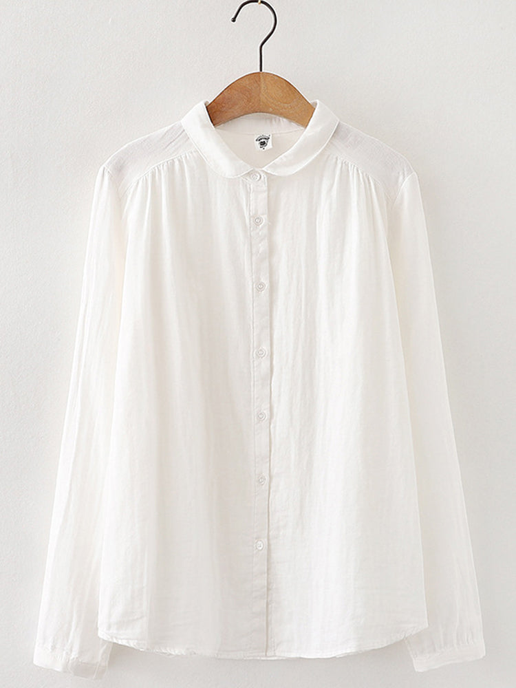 Women's Vintage Simple Linen Blend Long Sleeve Shirt artswardrobe