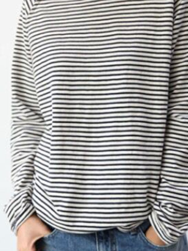 Cotton Jersey Top with Classic Horizontal Stripes and Crew Neck