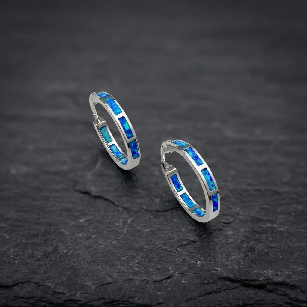 Blue Opal Hoop Earrings