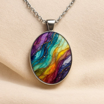 Colorful Abstract Oval Necklace