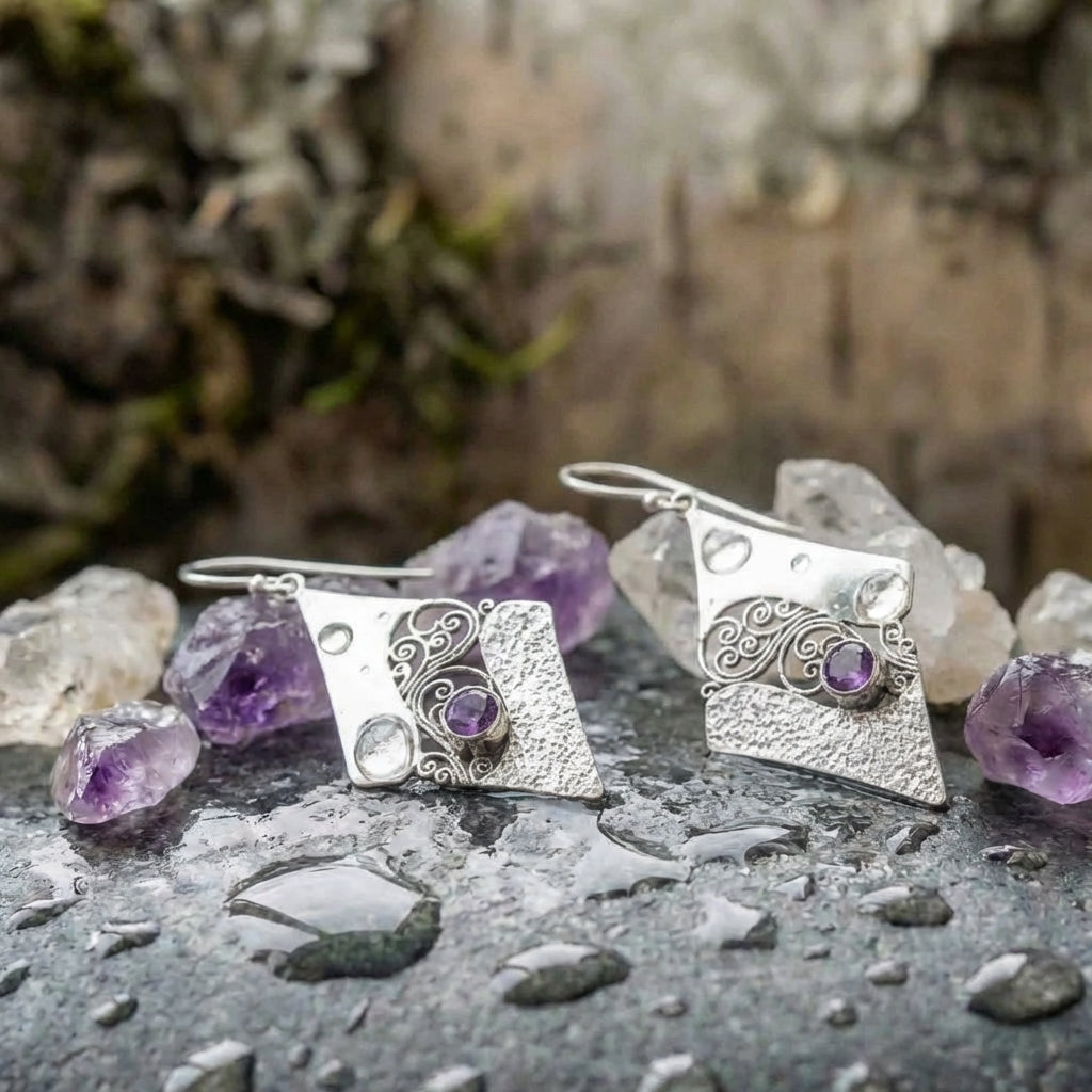 Elegant Amethyst Geometric Earrings