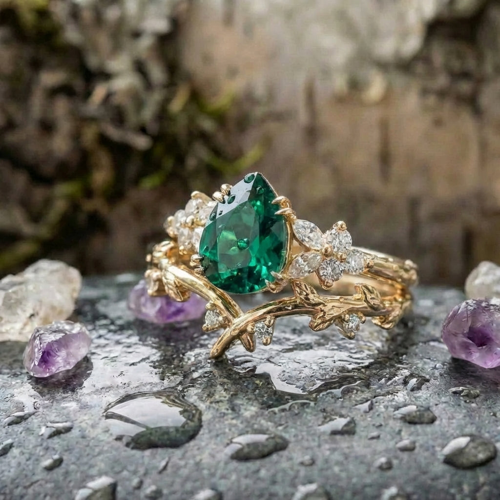 Elegant Emerald Leaf Ring