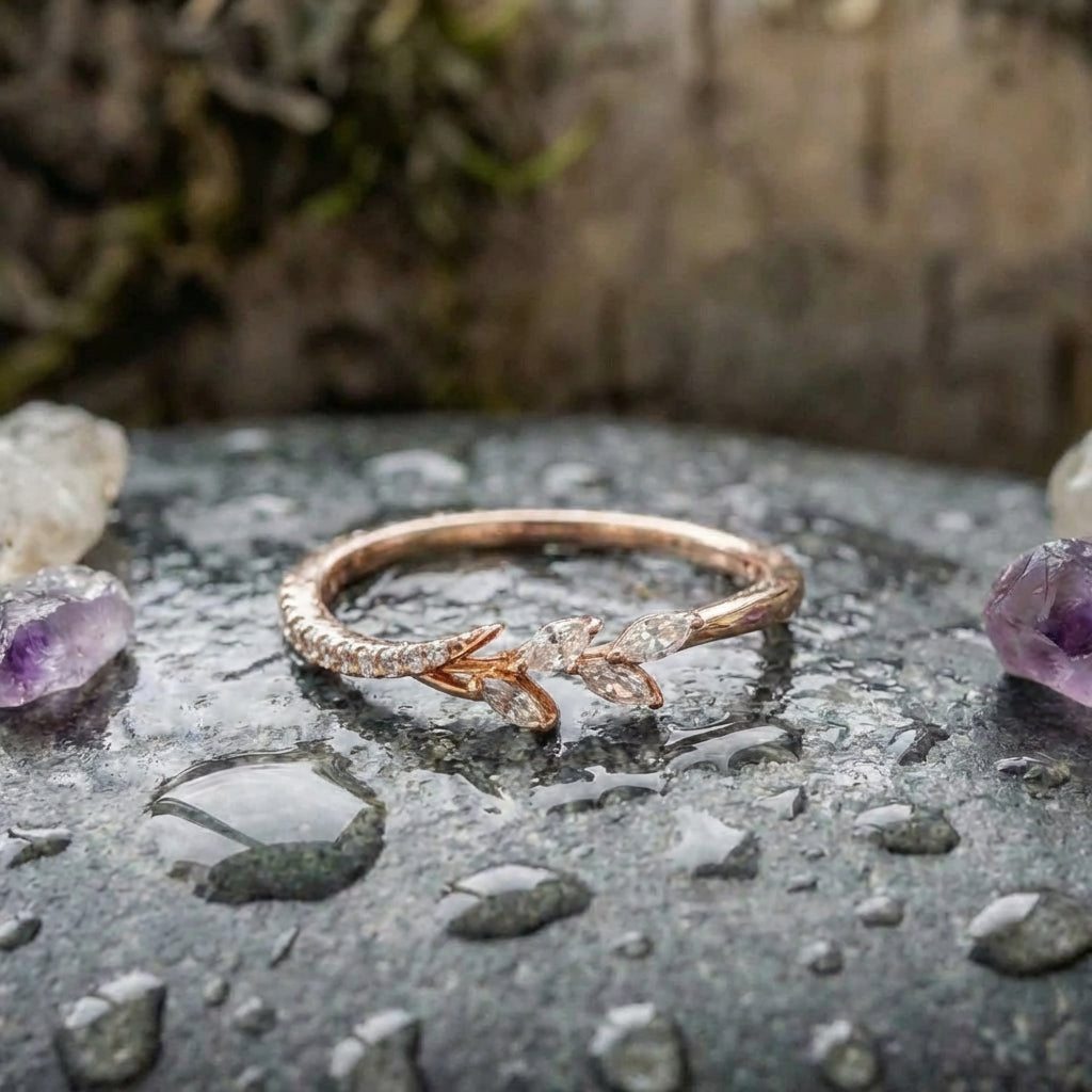 Elegant Leaf Crystal Ring