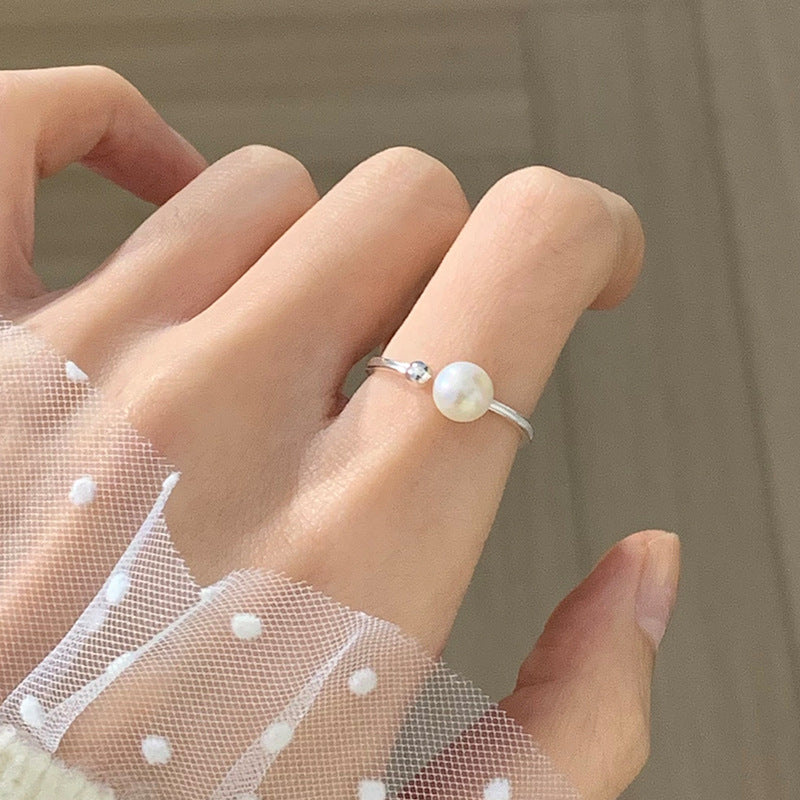 Elegant Minimalist Pearl Silver Ring
