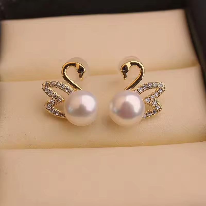 Elegant Pearl Swan Earrings