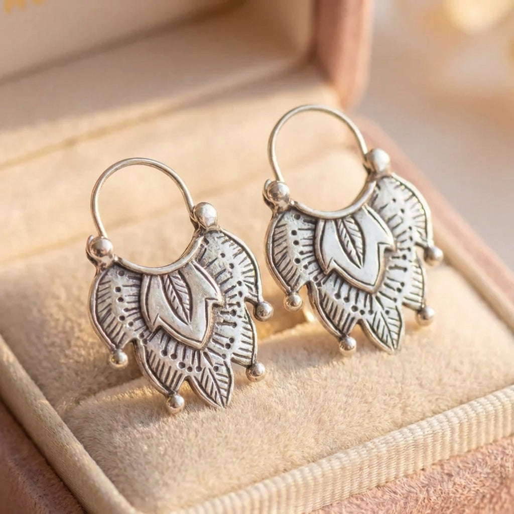 Vintage Leaf Hoop Earrings
