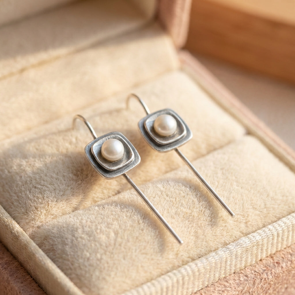 Classic Pearl Square Earrings