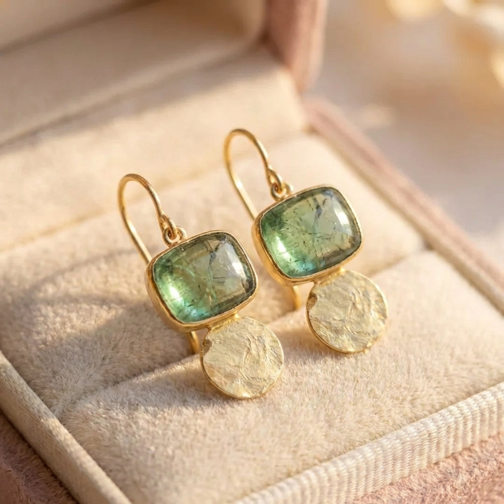 Vintage Green Golden Glass Earrings