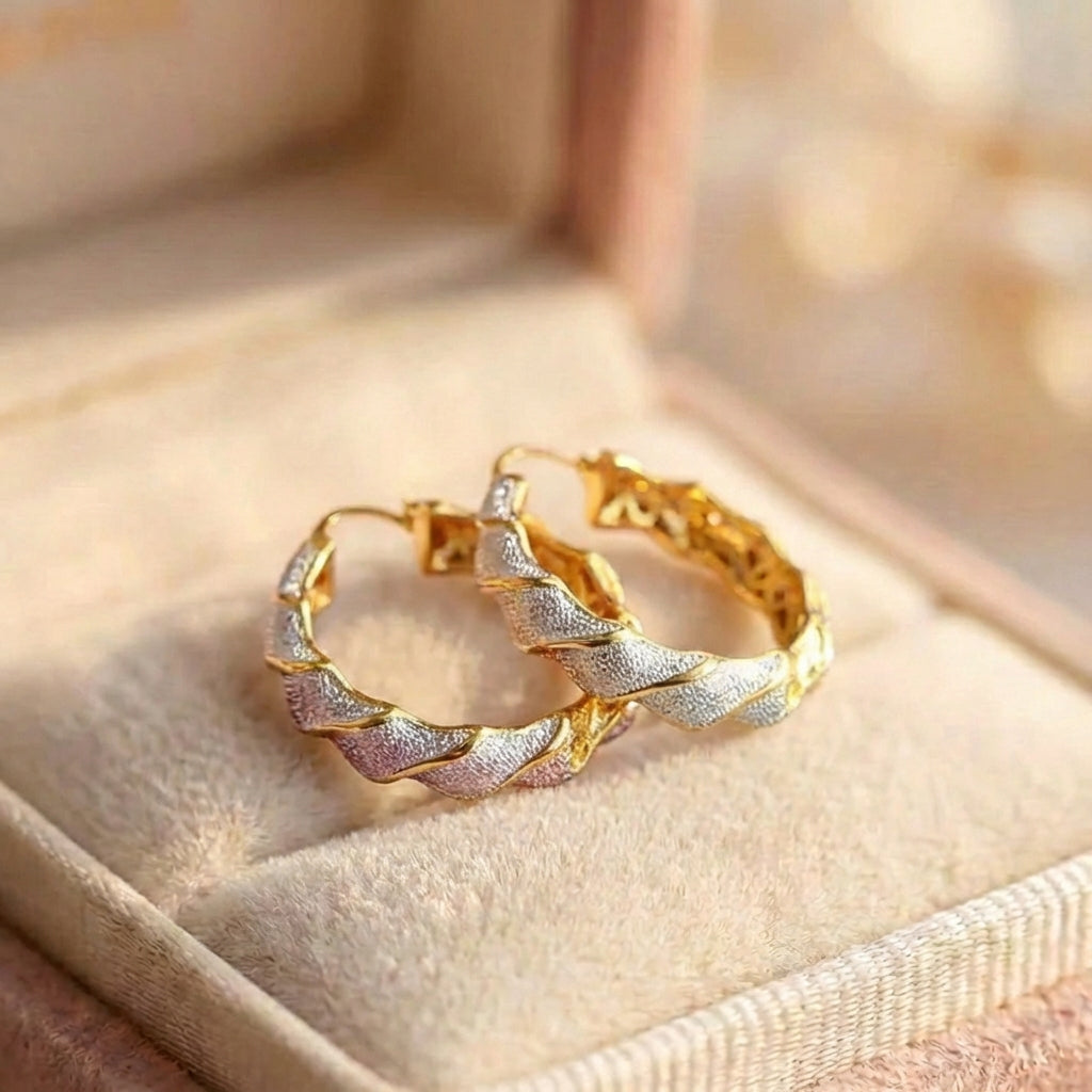 Vintage Twisted Pattern Hoop Gold Earrings