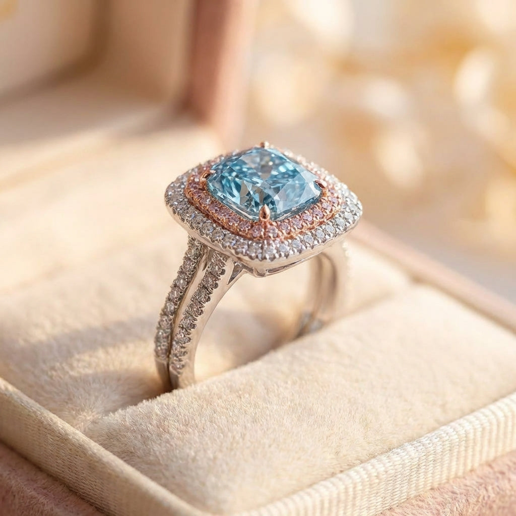 Romantic Cushion Blue Ring
