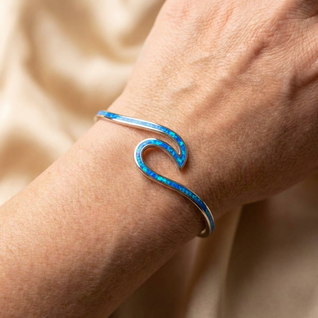 A Sea Wave Opal Bracelet in Silver Sustainable Ocean Inspired Jewelry