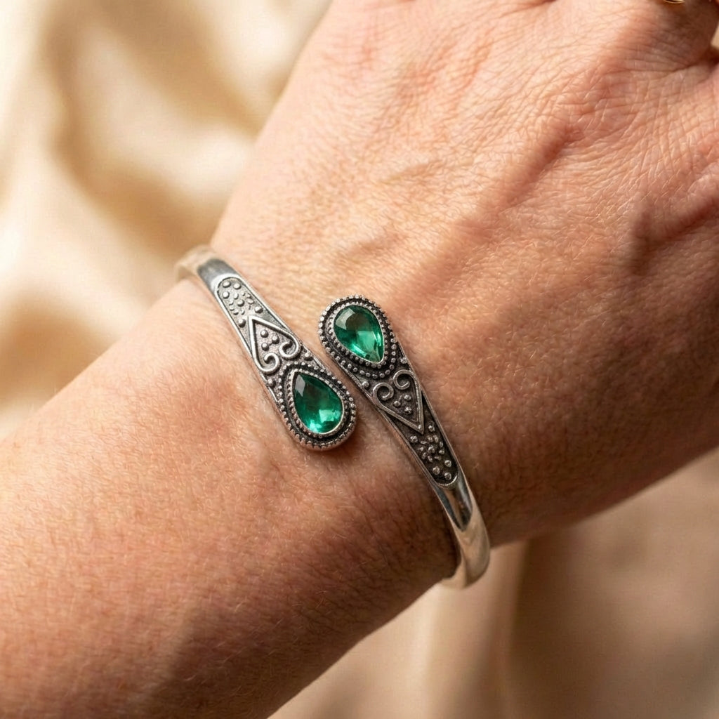 Adjustable Cuff Natural Green Stone Bracelet