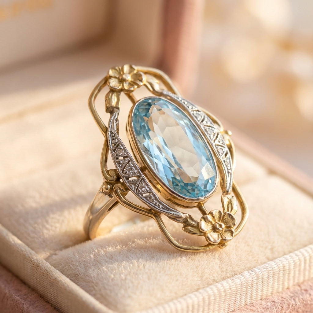 Vintage Aquamarine Flower Ring