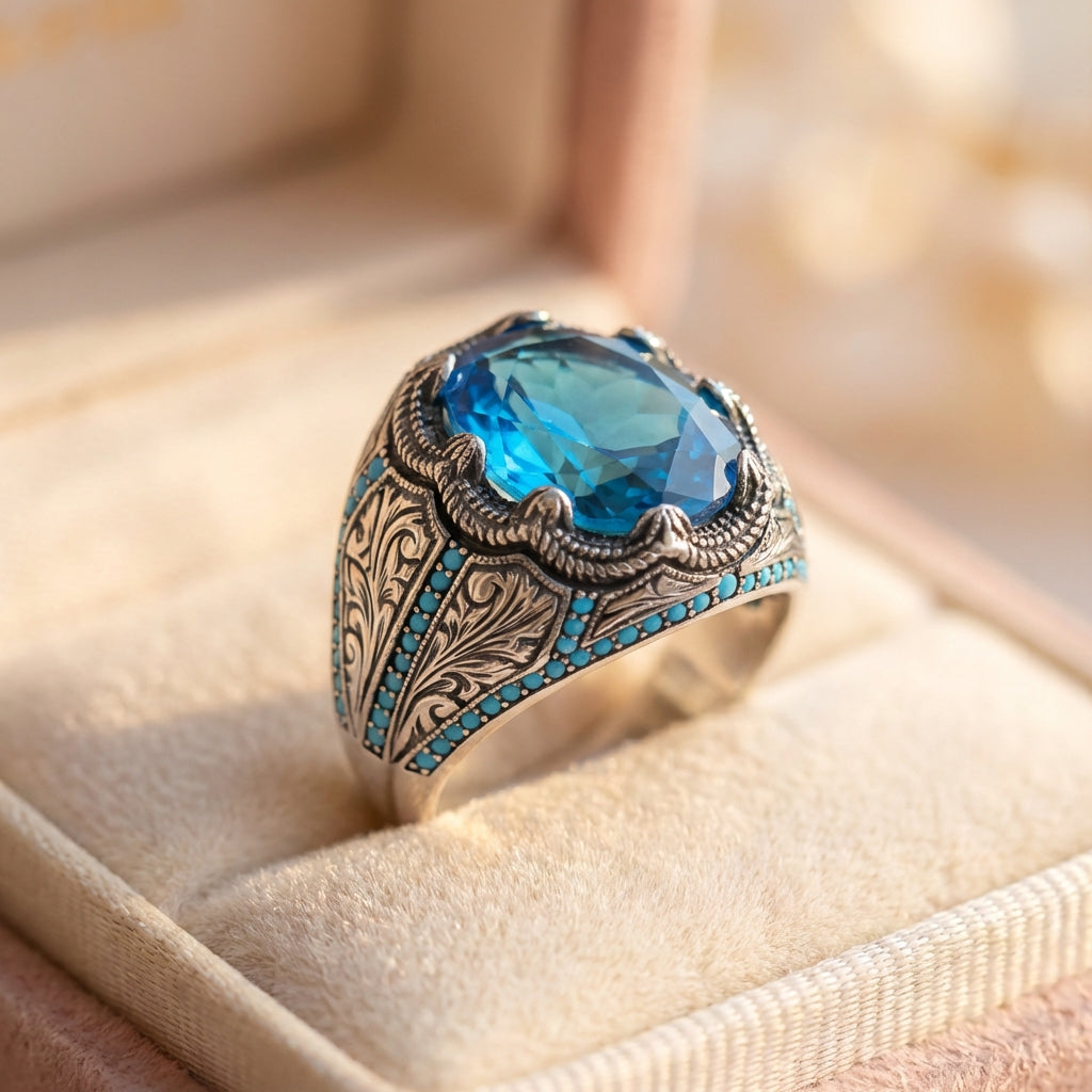 Vintage Handmade Blue Stone Silver Ring