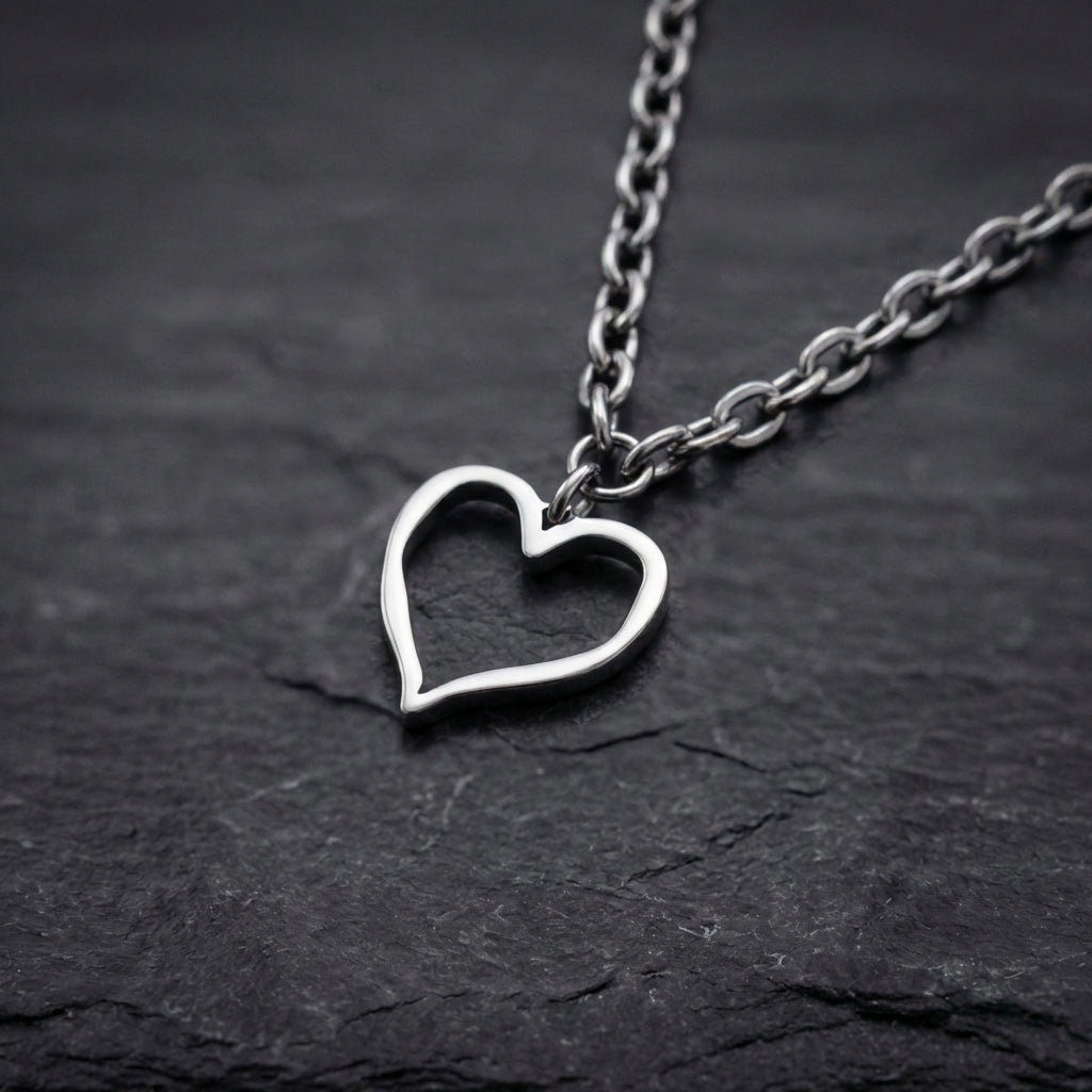 Vintage Hollow Heart Pendant Silver Necklace