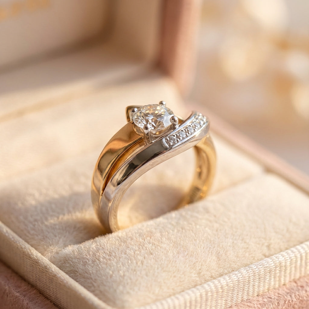 Vintage Irregular Gold & Silver Zirconia Ring
