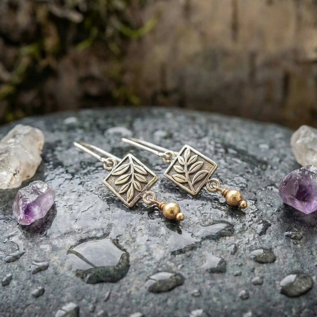 Vintage Leaf Square Earrings