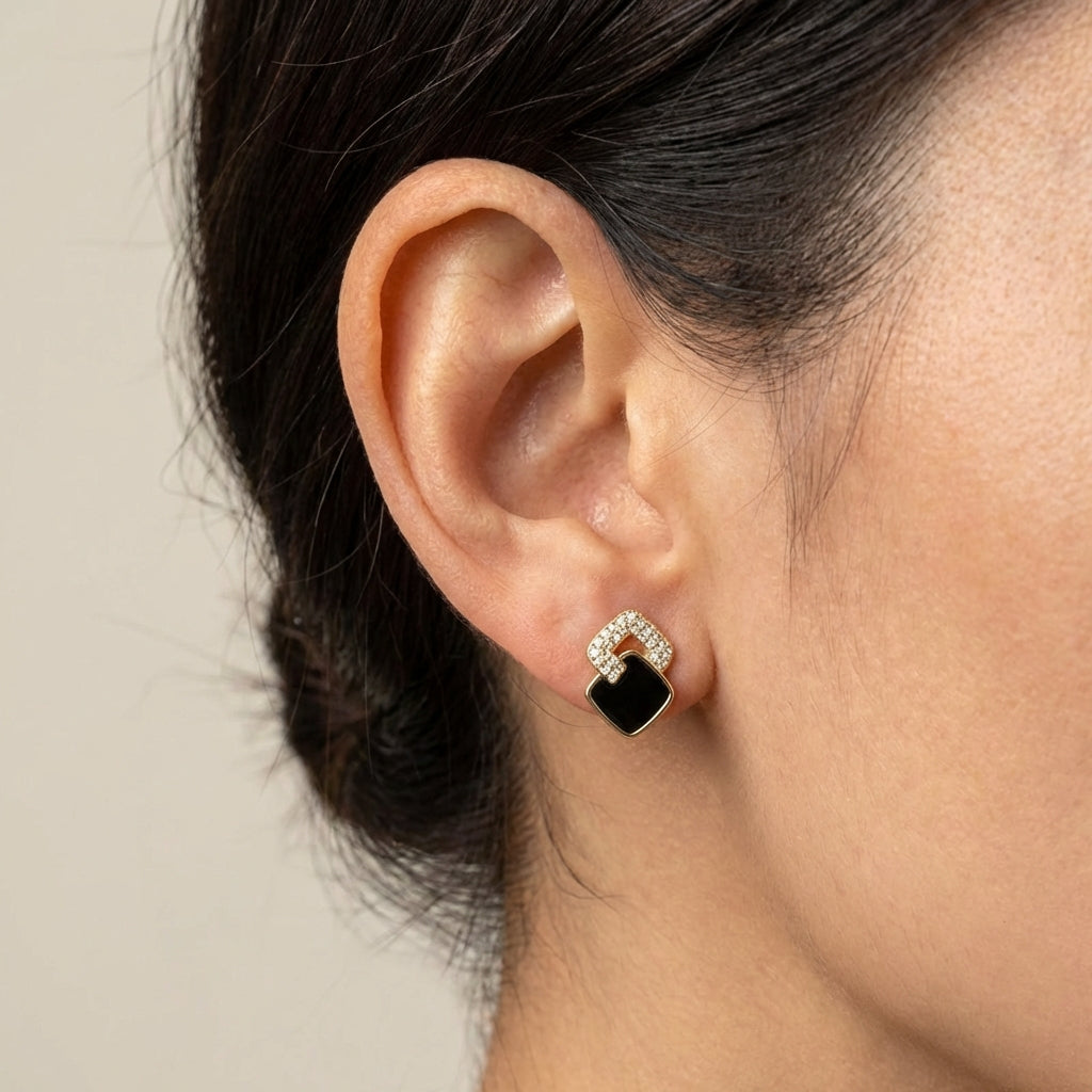 Onyx Golden Earrings