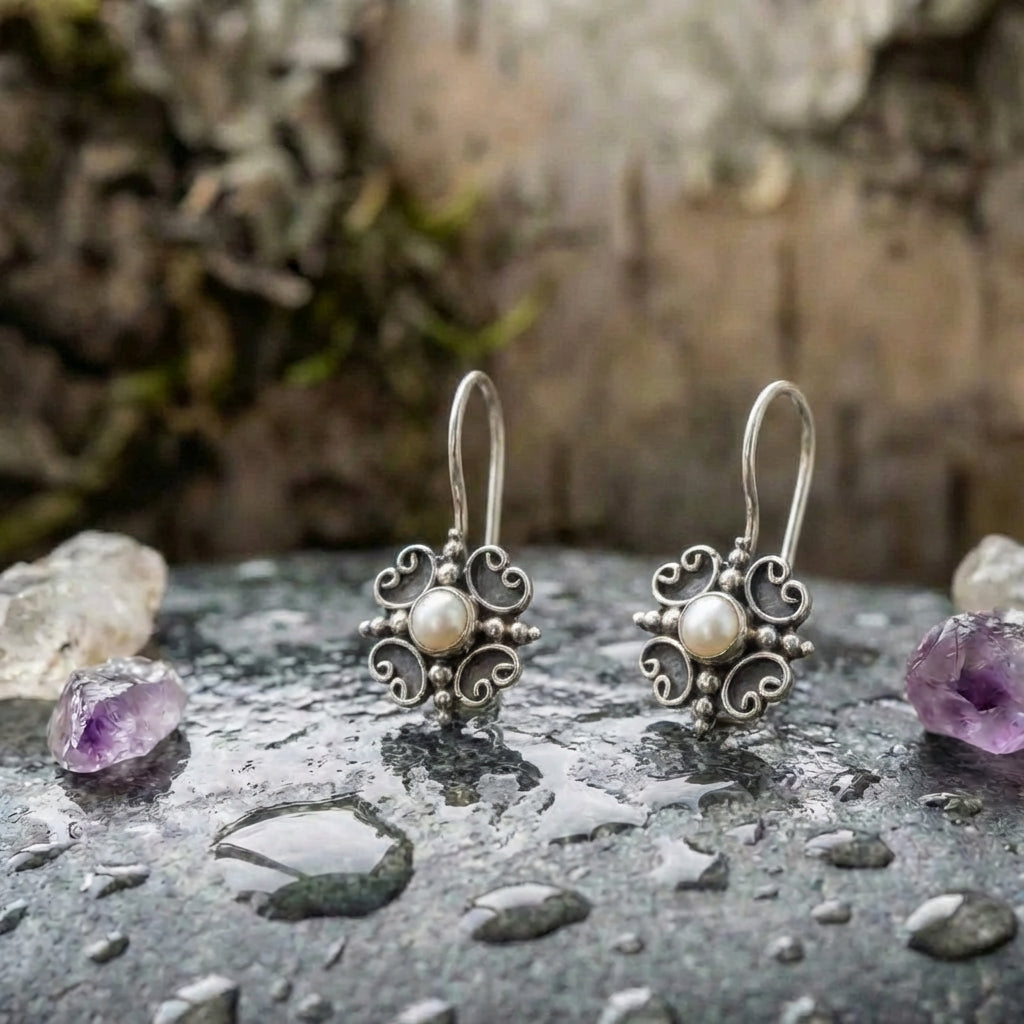 Vintage Pearl Flower Earrings