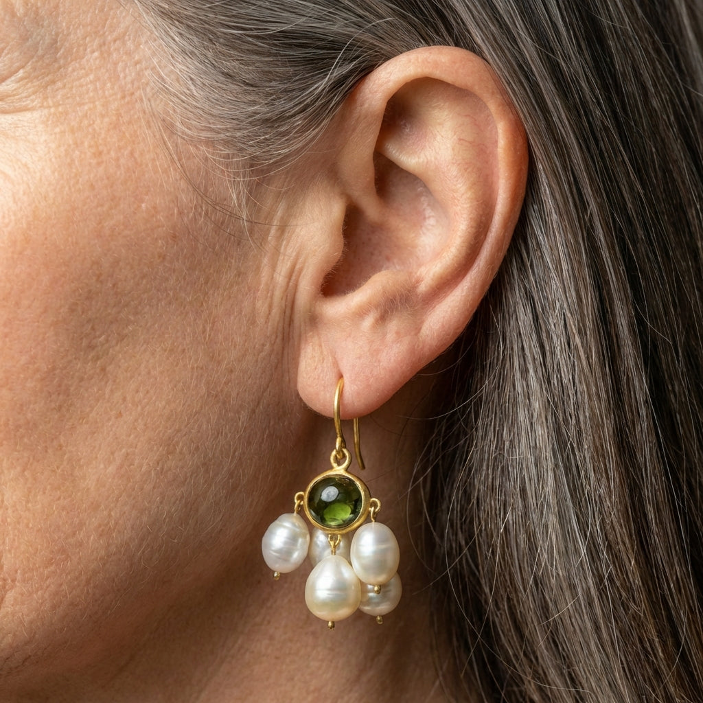 Pearl Green Stone Earrings