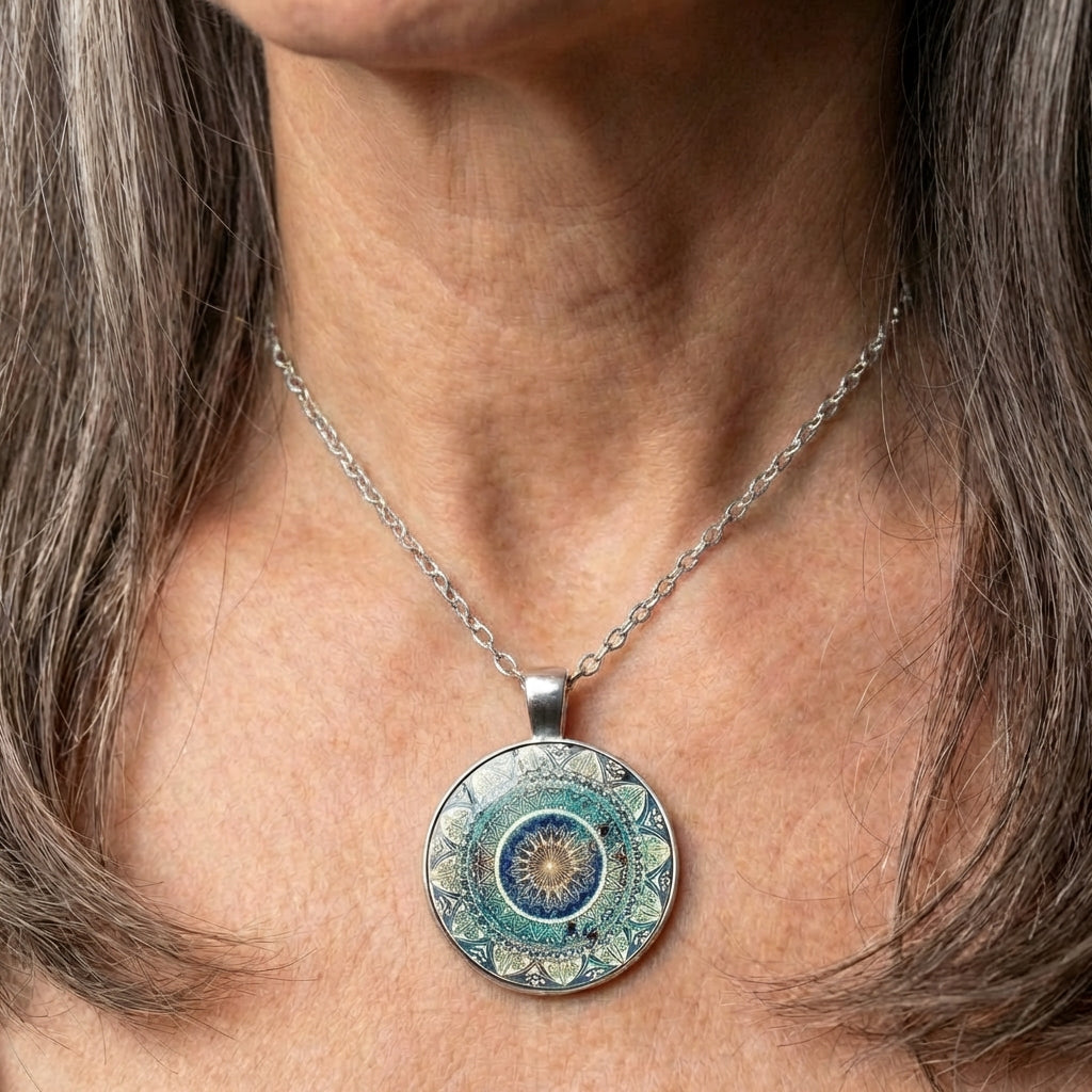 Rounded Blue Mandala Necklace