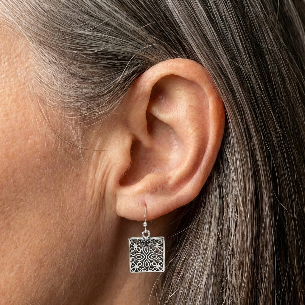 Silver Square Earrings