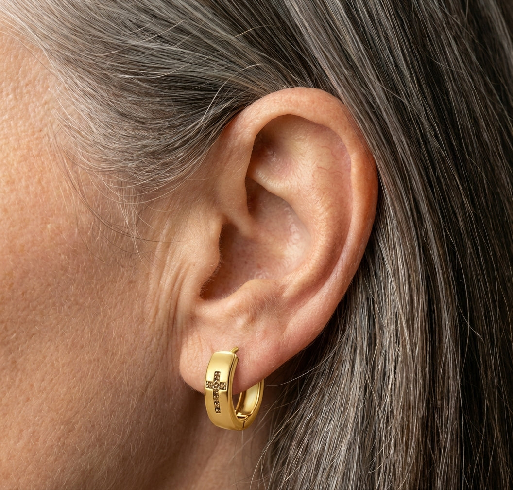 Vintage Zirconia Cross Gold Earrings