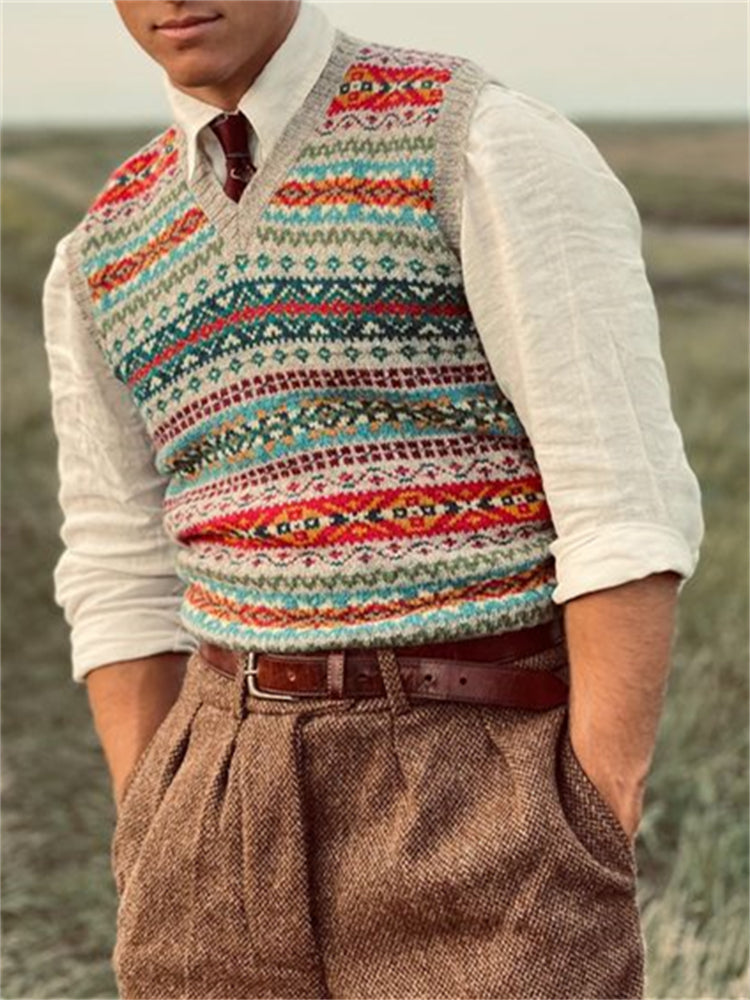 Men's Vintage 70s Colorful Knit Vest artswardrobe