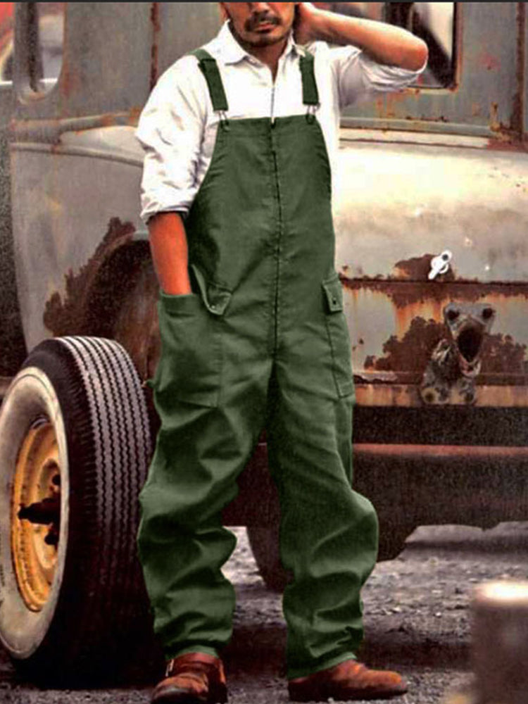 Men's Vintage-Inspired Linen Blend Casual Jumpsuit artswardrobe