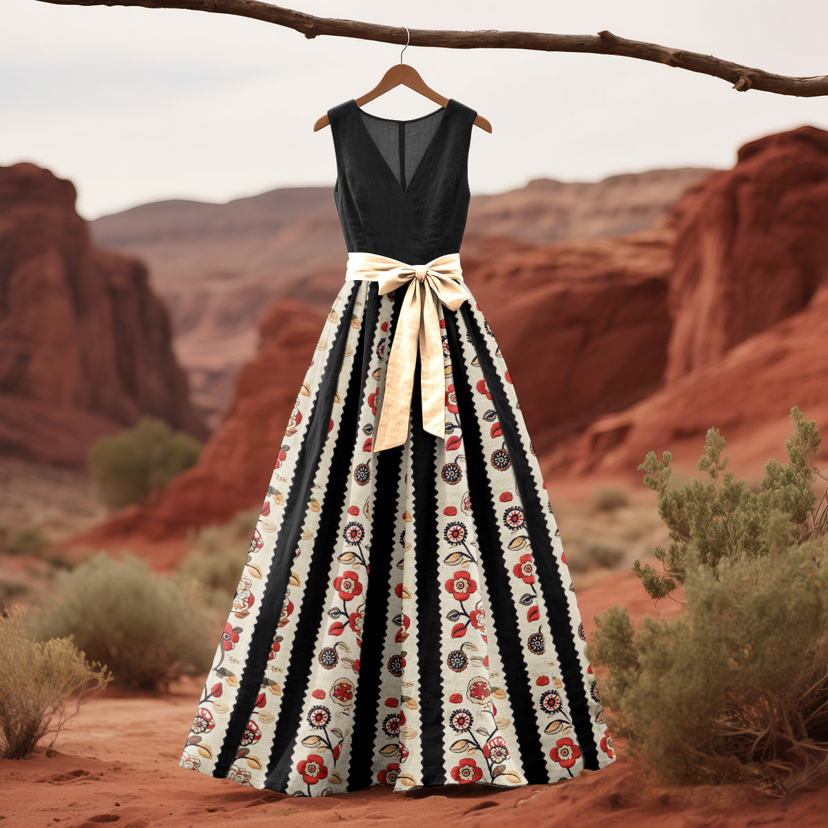 Women's Vintage Floral Art Sleeveless Dress artswardrobe