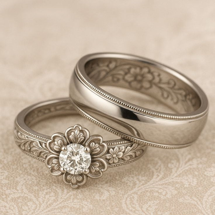 Blossom Crystal Trail Silver Ring Set
