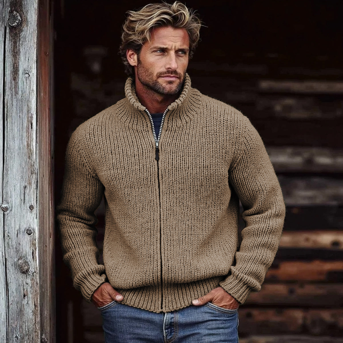 Men's Vintage Solid Color Turtleneck Sweater elevenforest