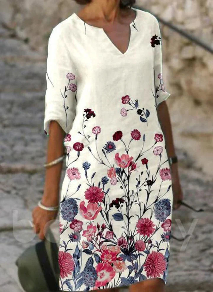 KS | Printed midi dress with V-neckline