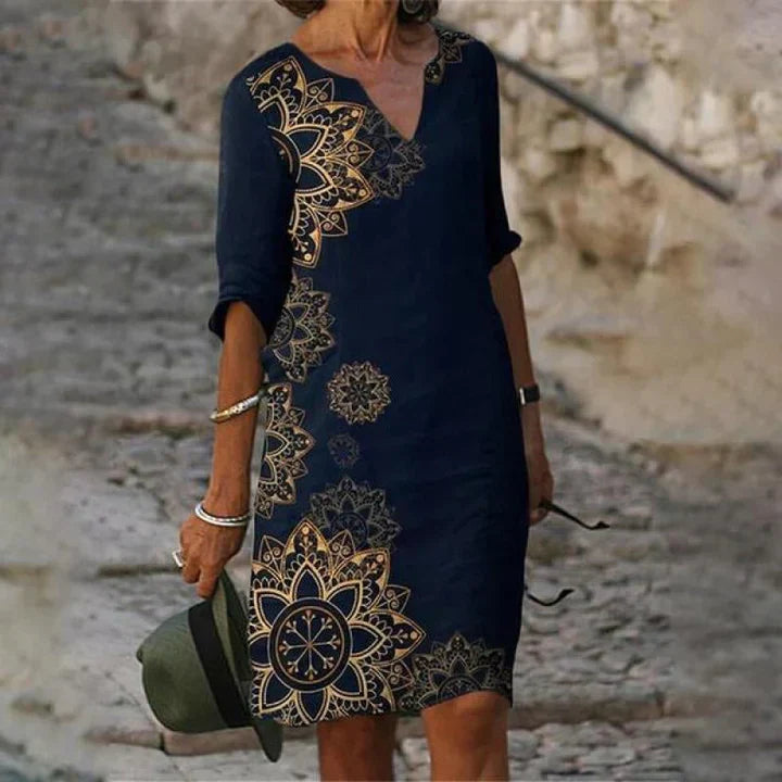 KS | Printed midi dress with V-neckline