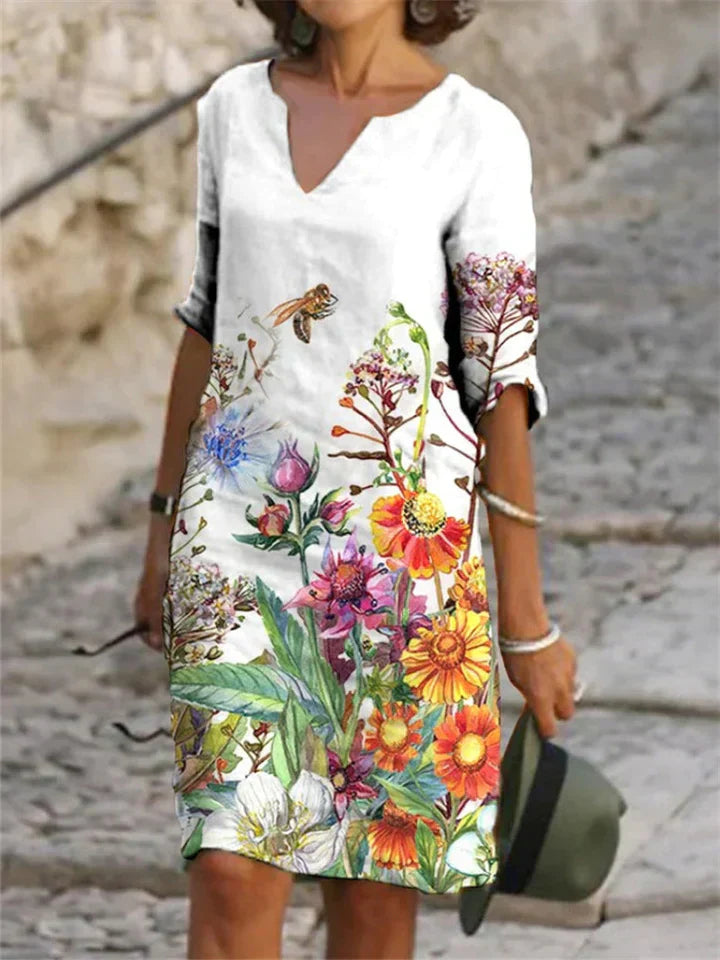 KS | Printed midi dress with V-neckline