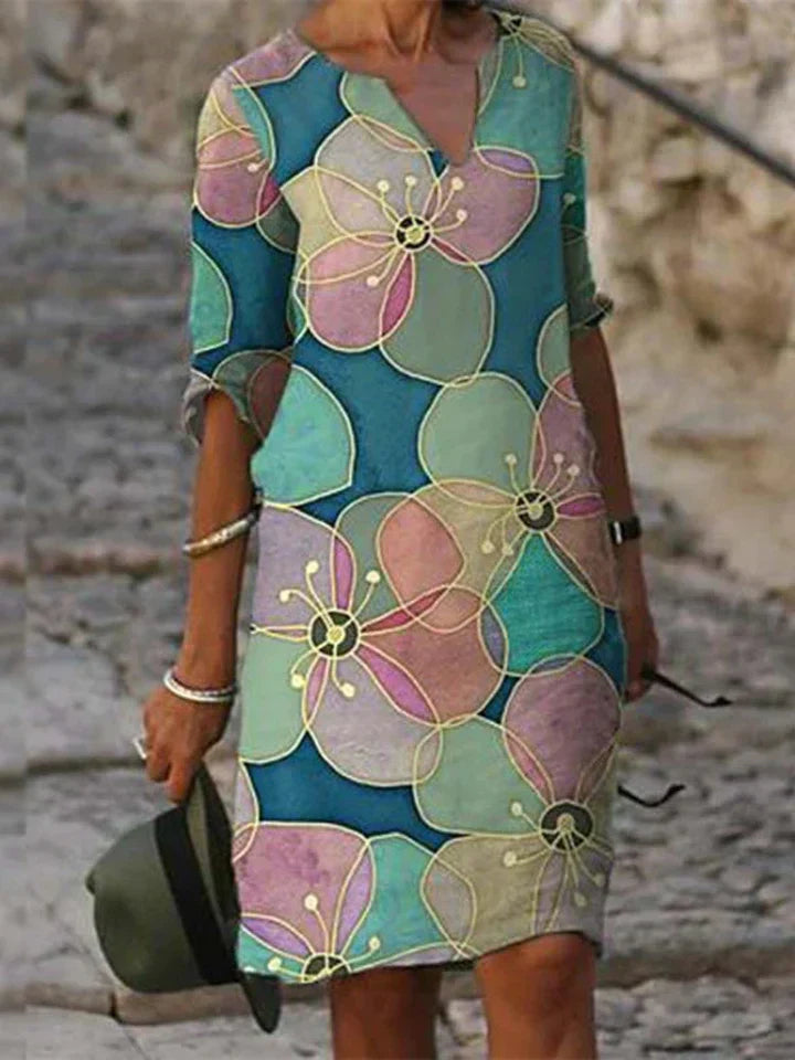 KS | Printed midi dress with V-neckline