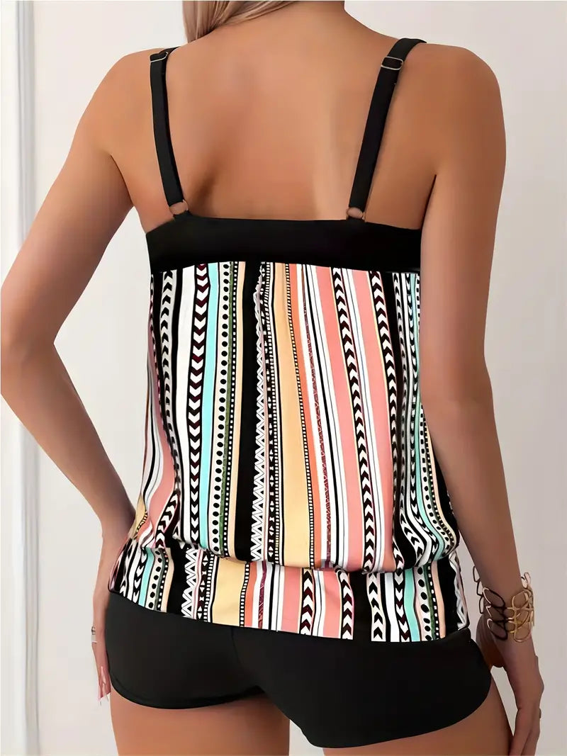 Striped printed tankini
