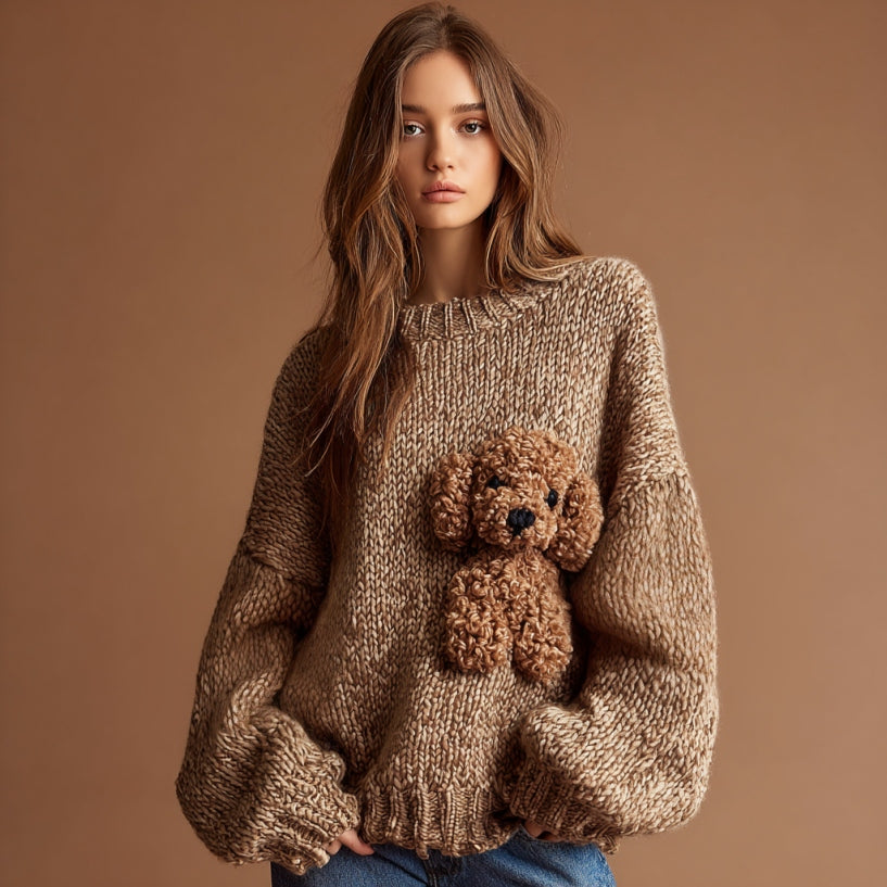 Vintage Fuzzy Dog Crochet Cozy Knit Sweater elevenforest