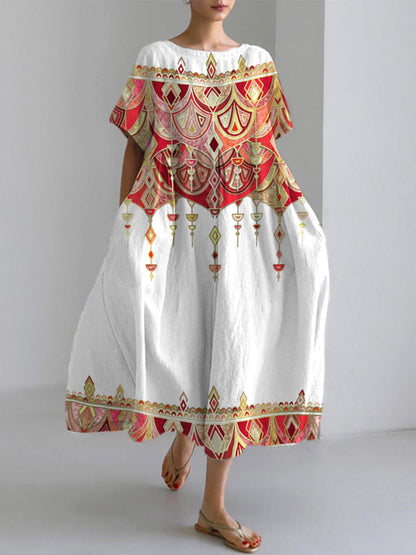 Comstylish Bohemian Holiday Style  Linen Blend Dress