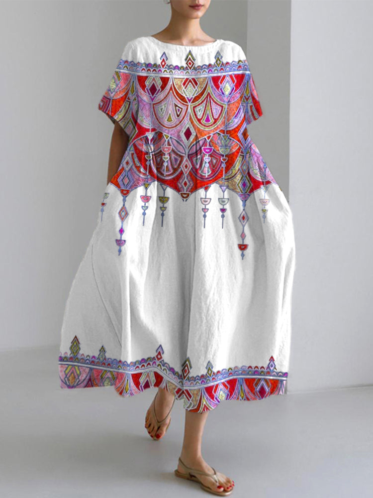 Comstylish Bohemian Holiday Style  Linen Blend Dress