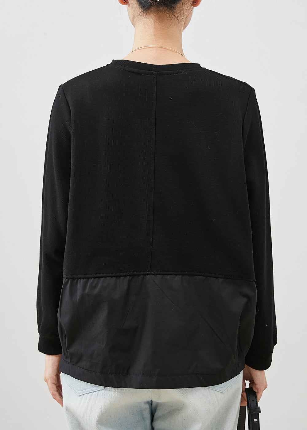 Black Patchwork Cotton Sweatshirt Oversized Spring
