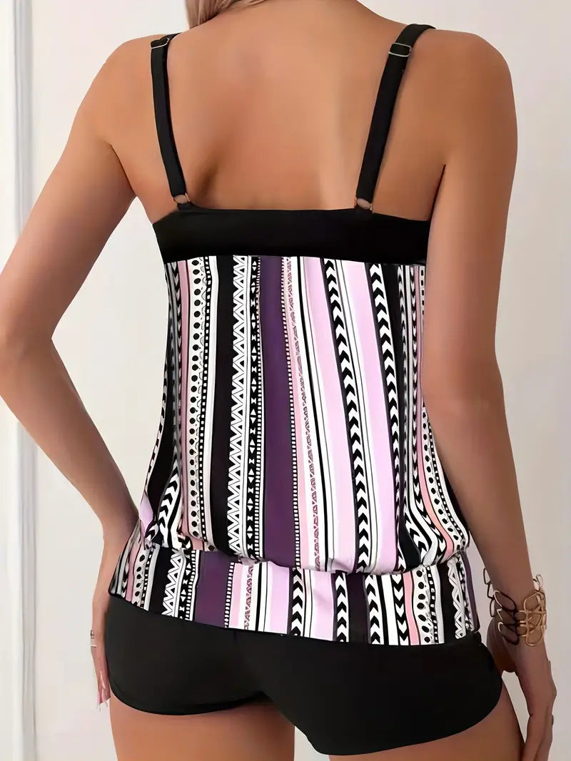 Striped printed tankini