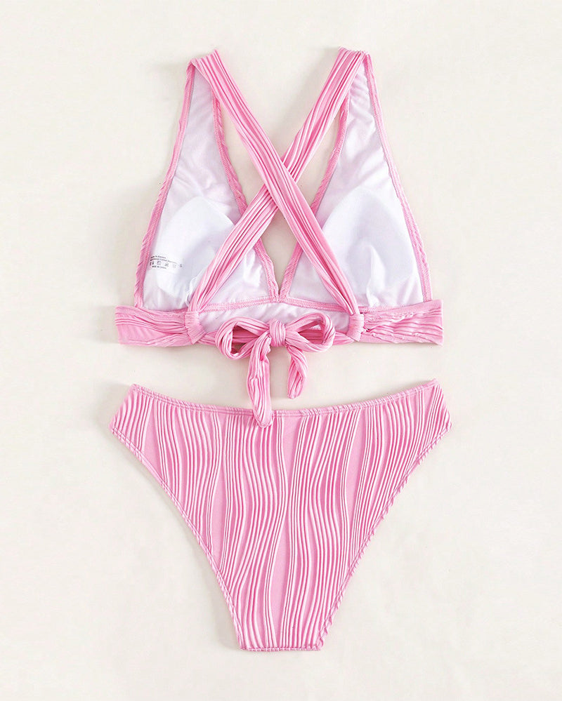 Single-colored, sexy bikini with deep V-neckline