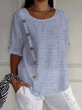 Comstylish Casual Striped Round Neck Button Blouse