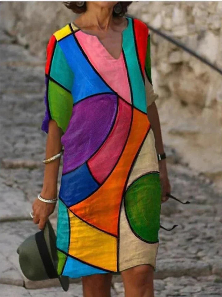 KS | Printed midi dress with V-neckline