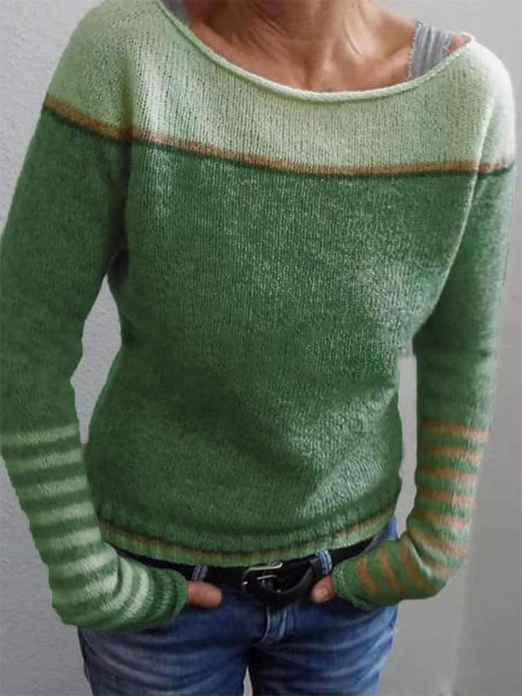 Cotton Pullover with Tonal Purple Colorblock and Striped Cuff Details