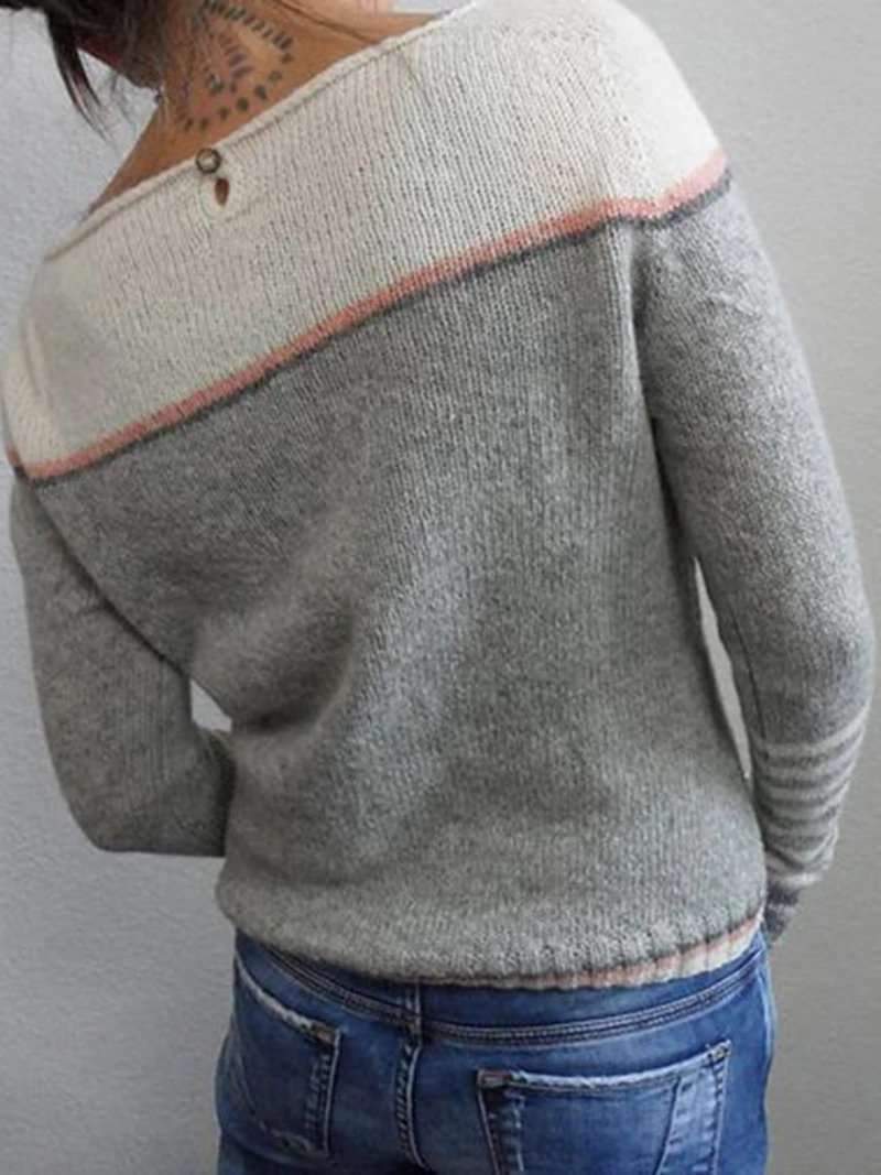 Cotton Pullover with Tonal Purple Colorblock and Striped Cuff Details